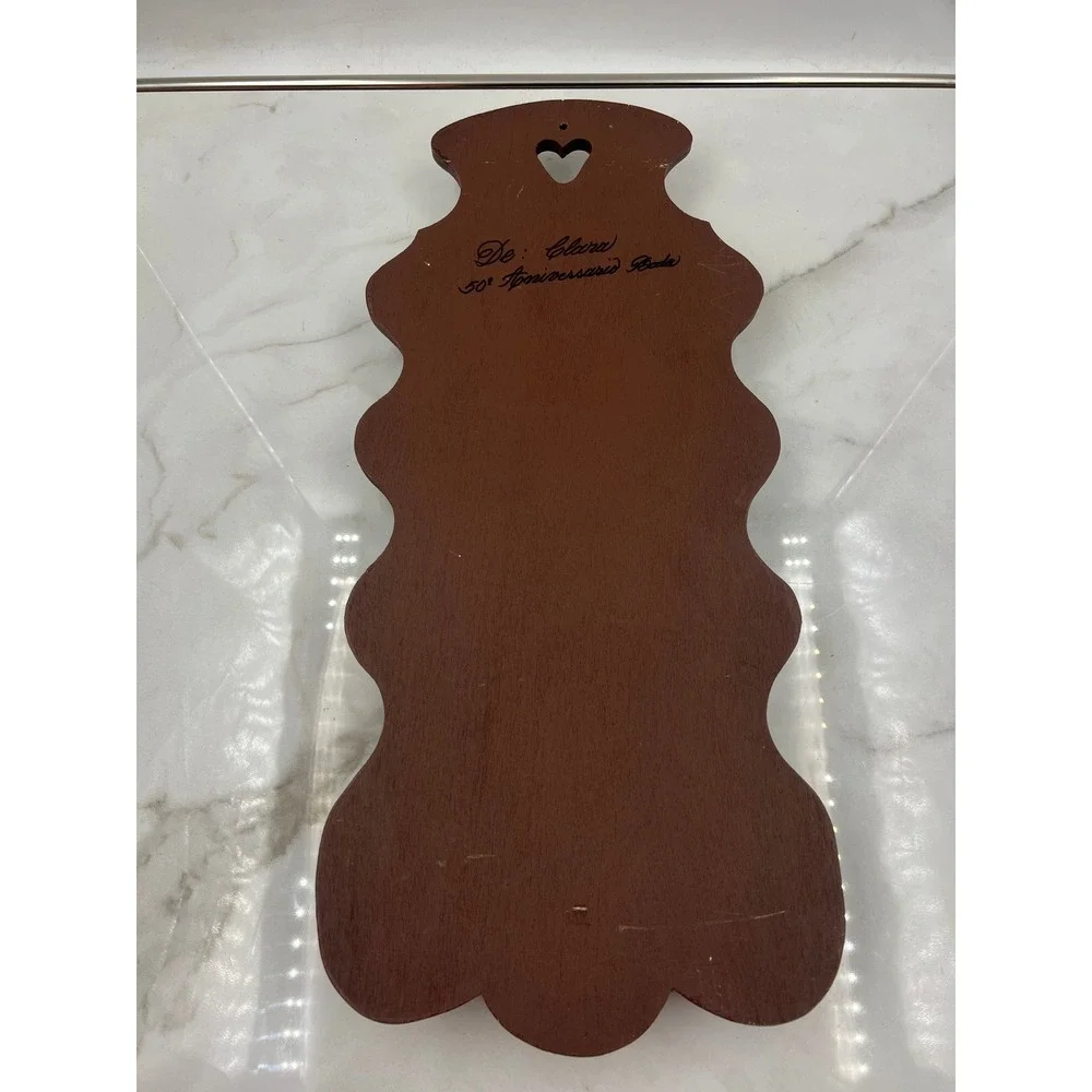 Vintage Wooden Spoon Rack Wall Hanging Display Heart Cutout Scalloped Brown